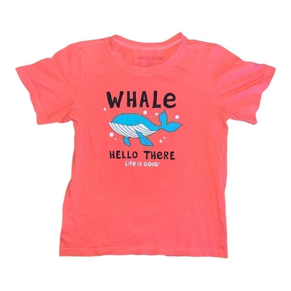 Life Is Good Girls Whale Hello There Crusher T-Shirt Orange 100% Cotton XXL EUC